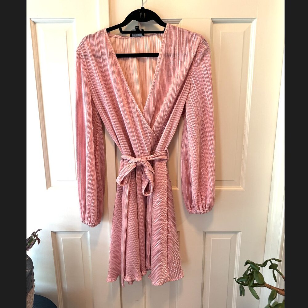 Shiny Light Pink Long Sleeve Mini Dress